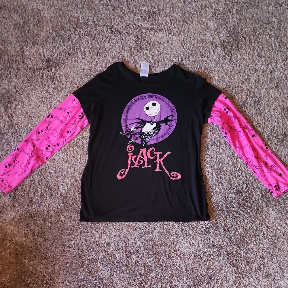 Nightmare Before Christmas Jack Skellington Black and Pink Long Sleeve Shirt